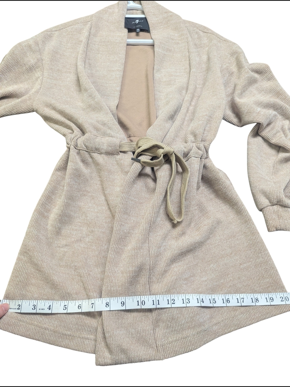7 For All Mankind Beige Tie Waist Cardigan XS Soft Knit Cozy Chic - Picture 10 of 12